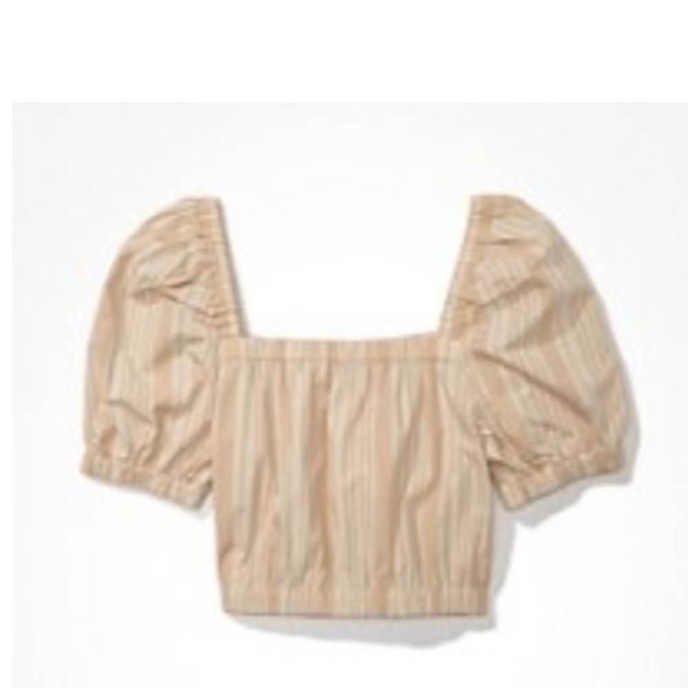 Puff sleeve tan striped AE blouse